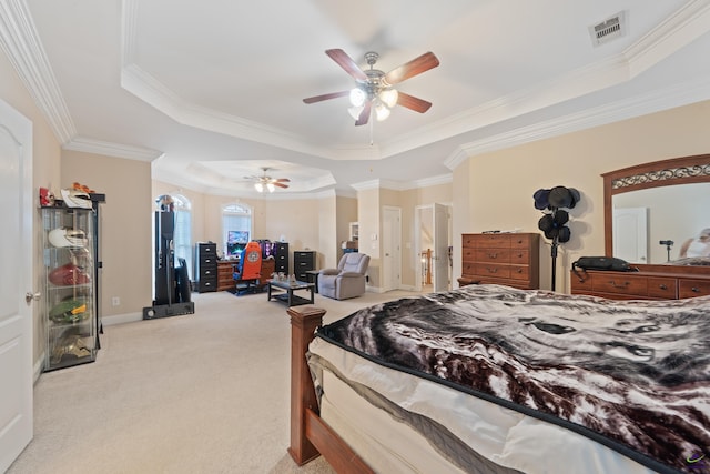 513 Litchfield, Macon, GA 31220 - carpeted bedroom featuring a tray ceiling, crown molding, and a ceiling fan