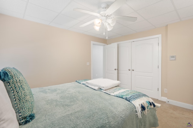 513 Litchfield, Macon, GA 31220 - bedroom featuring carpet, a drop ceiling, a closet, and ceiling fan