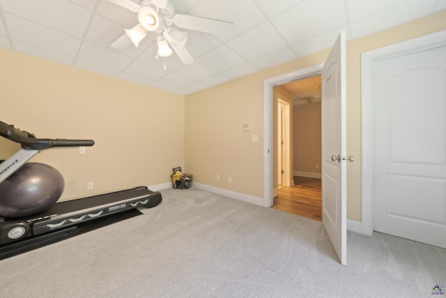 513 Litchfield, Macon, GA 31220 - workout area with light colored carpet, a ceiling fan, and a paneled ceiling