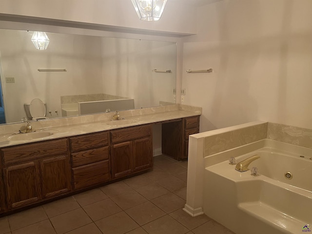 318 Pheasant Rdg, Warner Robins, GA 31088 - bathroom with a tub with jets, double vanity, and tile patterned flooring