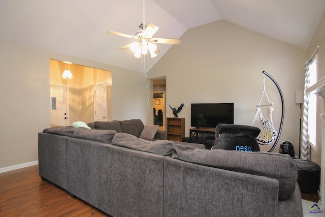306 Bryson Way, Warner Robins, GA 31088 - living area with vaulted ceiling, dark wood-style floors, and ceiling fan