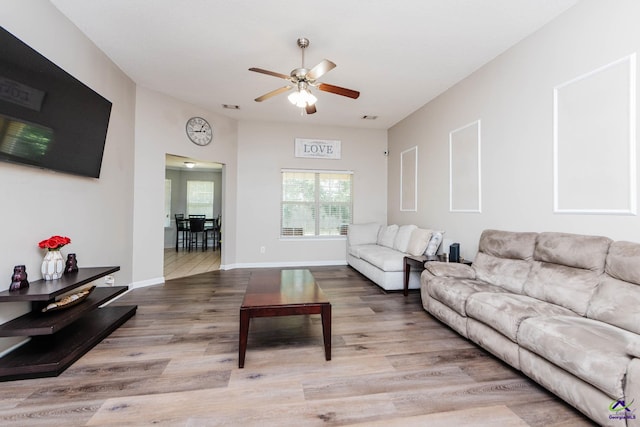 330 Hidden Creek Cir, Warner Robins, GA 31088 - living room featuring a ceiling fan and wood finished floors