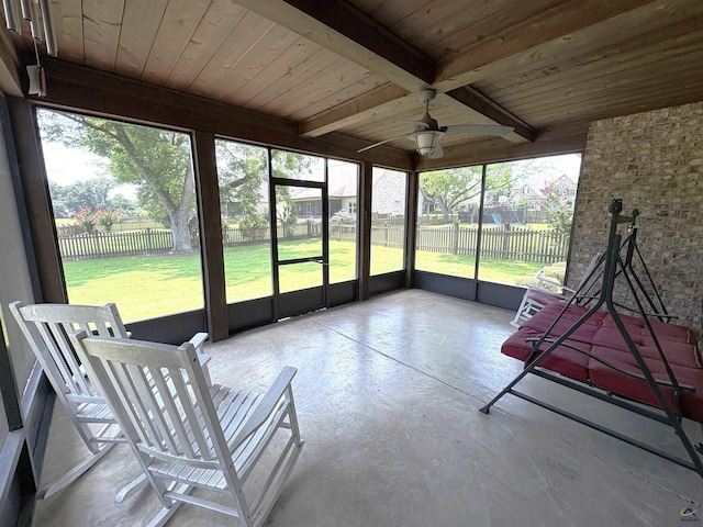 300 Stacy Ln, Warner Robins, GA 31088 - sunroom featuring a ceiling fan and beamed ceiling