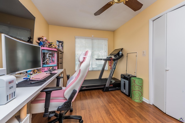 113 Stoneridge Dr, Warner Robins, GA 31088 - office area featuring ceiling fan and wood finished floors
