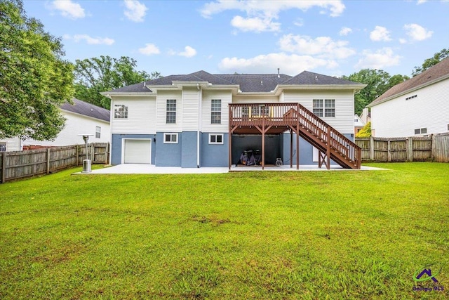 129 Sugarloaf Dr, Macon, GA 31204 - rear view of house featuring stairs, a garage, a patio, a deck, and a fenced backyard
