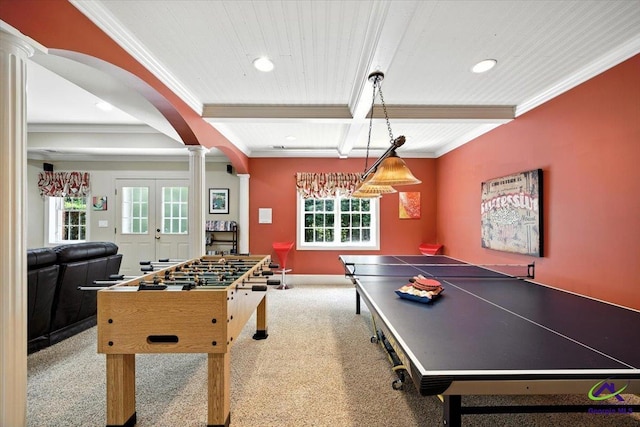 612 Remington Dr, Macon, GA 31210 - recreation room with decorative columns, arched walkways, ornamental molding, healthy amount of natural light, and recessed lighting