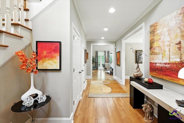 612 Remington Dr, Macon, GA 31210 - corridor featuring light wood finished floors, crown molding, and recessed lighting