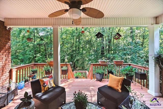 612 Remington Dr, Macon, GA 31210 - wooden deck with a ceiling fan and outdoor lounge area
