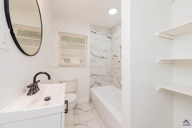 4354 Pio Nono Ave, Macon, GA 31206 - bathroom featuring marble finish floors, vanity, bathing tub / shower combination, and recessed lighting