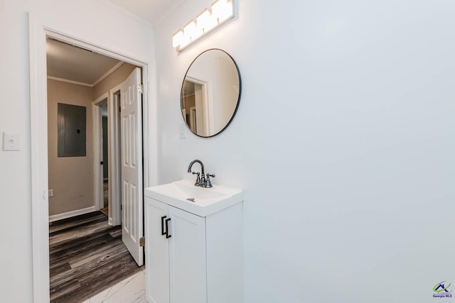 4354 Pio Nono Ave, Macon, GA 31206 - bathroom featuring ornamental molding, vanity, and marble look tile flooring