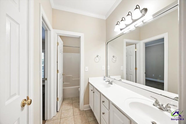 208 W Troon, Macon, GA 31210 - bathroom featuring double vanity, ornamental molding, and tile patterned flooring