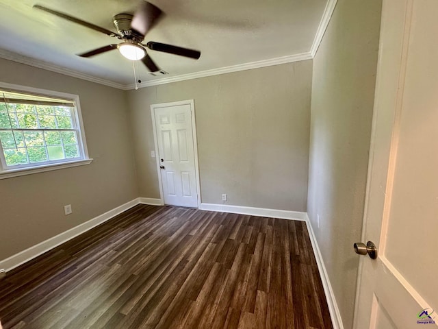 1930 Northbrook Ave, Macon, GA 31204 - empty room with dark wood-type flooring, ornamental molding, and a ceiling fan