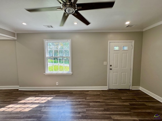 1930 Northbrook Ave, Macon, GA 31204 - foyer featuring crown molding, ceiling fan, dark wood-style floors, and recessed lighting