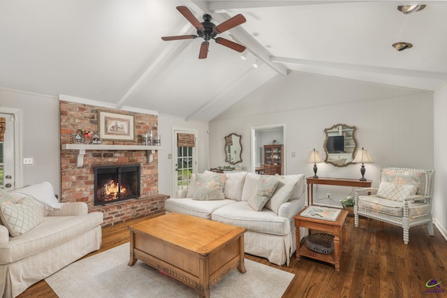 4871 Oxford Rd, Macon, GA 31210 - living area with wood finished floors, a ceiling fan, and a brick fireplace