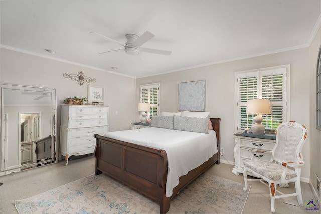 4871 Oxford Rd, Macon, GA 31210 - bedroom with crown molding, multiple windows, light colored carpet, and a ceiling fan