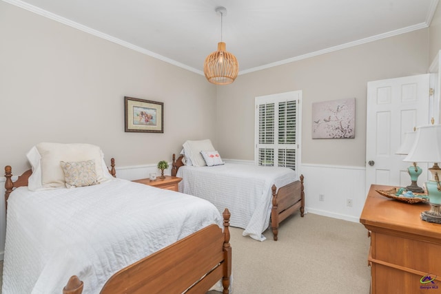 4871 Oxford Rd, Macon, GA 31210 - bedroom with crown molding, wainscoting, and light colored carpet