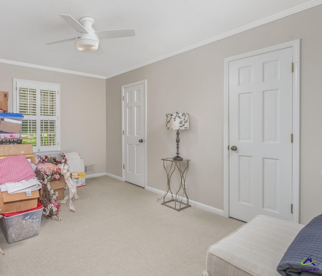 4871 Oxford Rd, Macon, GA 31210 - bedroom featuring carpet, crown molding, and a ceiling fan