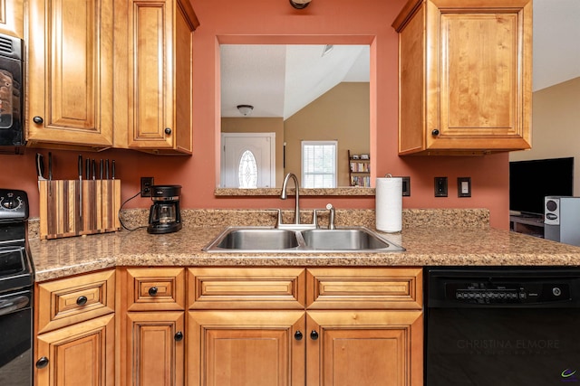 413 Madison Place Parkway, Byron, GA 31008 - kitchen featuring black dishwasher, range, and lofted ceiling
