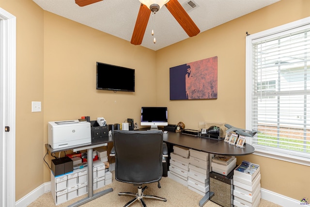 413 Madison Place Parkway, Byron, GA 31008 - home office with healthy amount of natural light, a ceiling fan, and carpet floors