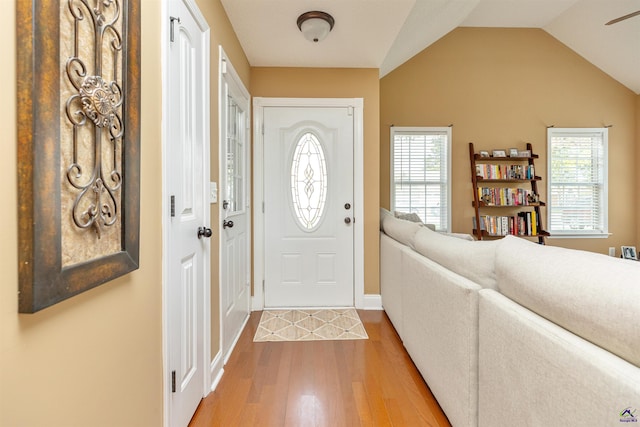 413 Madison Place Parkway, Byron, GA 31008 - entrance foyer with light wood-type flooring, healthy amount of natural light, lofted ceiling, and ceiling fan