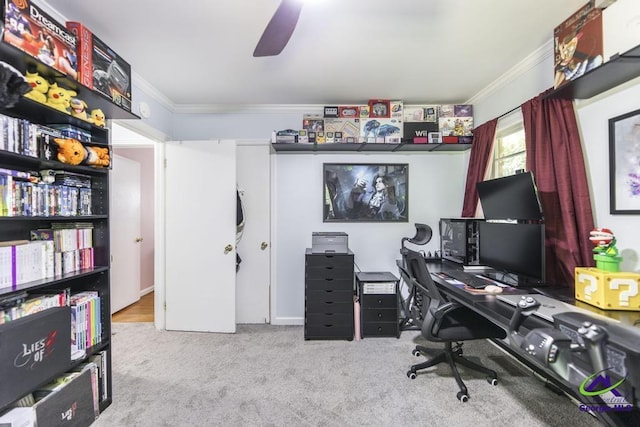 2740 Riverview Rd, Macon, GA 31204 - carpeted office with crown molding and a ceiling fan