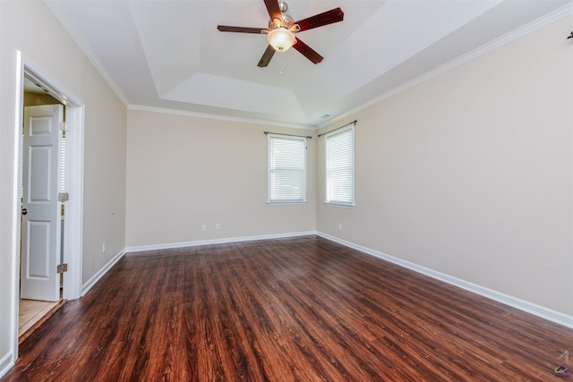 202 Stafford Beach Dr, Byron, GA 31008 - empty room with a tray ceiling, wood finished floors, a ceiling fan, and crown molding