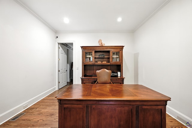 228 Lagrange Ct, Macon, GA 31210 - office space with crown molding, light wood-style floors, and recessed lighting