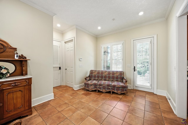 228 Lagrange Ct, Macon, GA 31210 - sitting room featuring recessed lighting, light tile patterned floors, crown molding, and a textured ceiling
