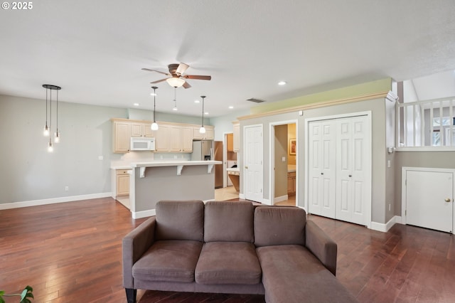 1705 SE 111th Ct, Vancouver, WA 98664 - living room featuring recessed lighting, hardwood / wood-style floors, visible vents, and ceiling fan
