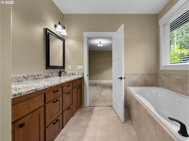 64911 E Mountain Meadow Ln, Rhododendron, OR 97049 - full bathroom featuring vanity, a bath, tile patterned floors, and baseboards