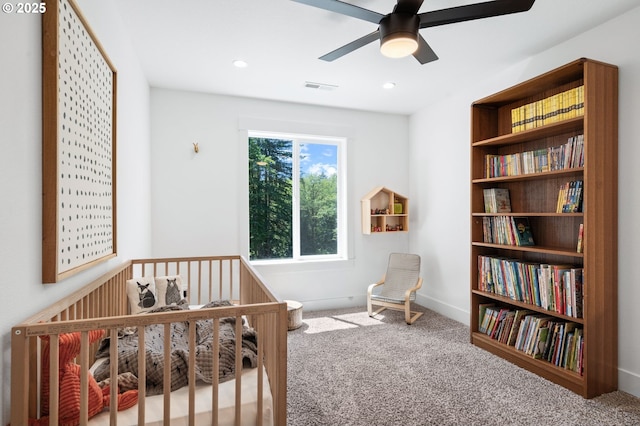 28009 NE Thompson Cir, Yacolt, WA 98675 - carpeted bedroom featuring a crib, recessed lighting, and ceiling fan