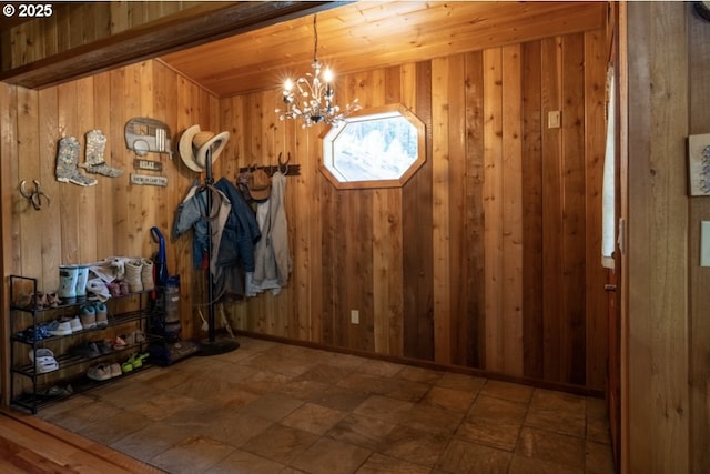 62482 Canyon Creek Ln, Canyon City, OR 97820 - entryway featuring a chandelier and wooden walls