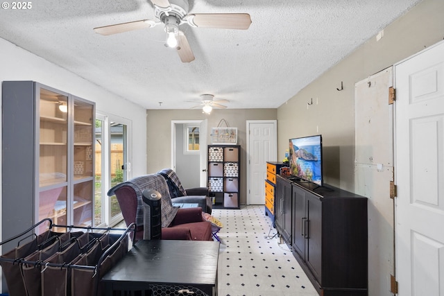 3712 NE 60th Ave, Vancouver, WA 98661 - living room featuring light flooring, a textured ceiling, and ceiling fan