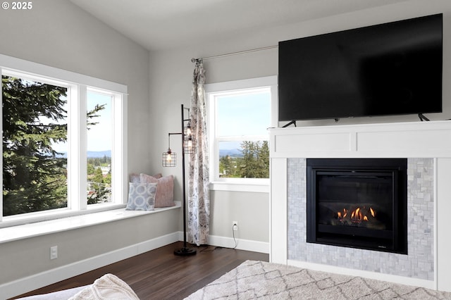 703 Holbrook Ln, Creswell, OR 97426 - living area featuring plenty of natural light, dark wood-style floors, and a glass covered fireplace