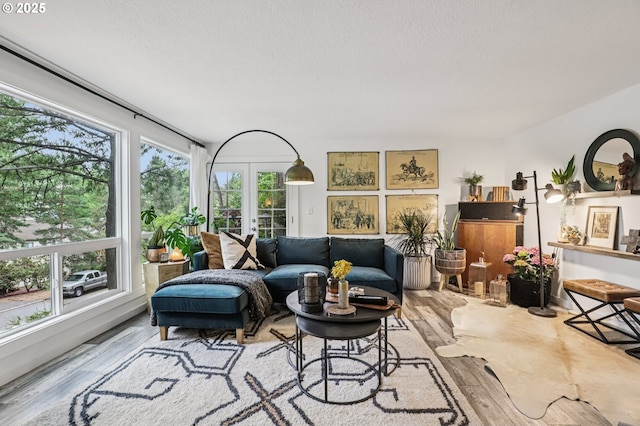 243 Cervantes, Lake Oswego, OR 97035 - living area featuring french doors, wood finished floors, and a textured ceiling