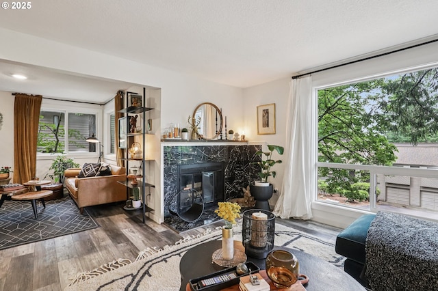 243 Cervantes, Lake Oswego, OR 97035 - living area with wood finished floors, a high end fireplace, and plenty of natural light