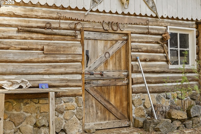 exterior view of log walls