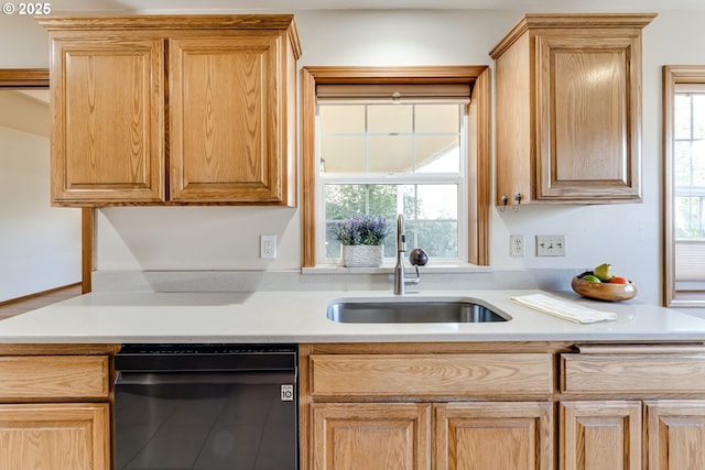 kitchen with light countertops, dishwasher, and a sink