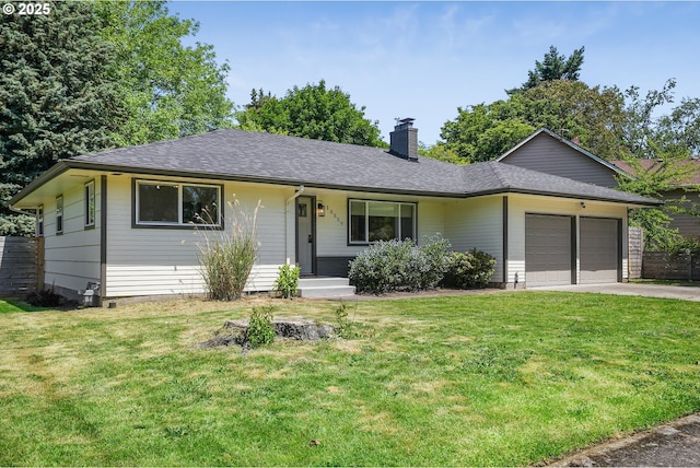 10559 NE Thompson St, Portland, OR 97220 - ranch-style house featuring a garage, a chimney, a front yard, and driveway