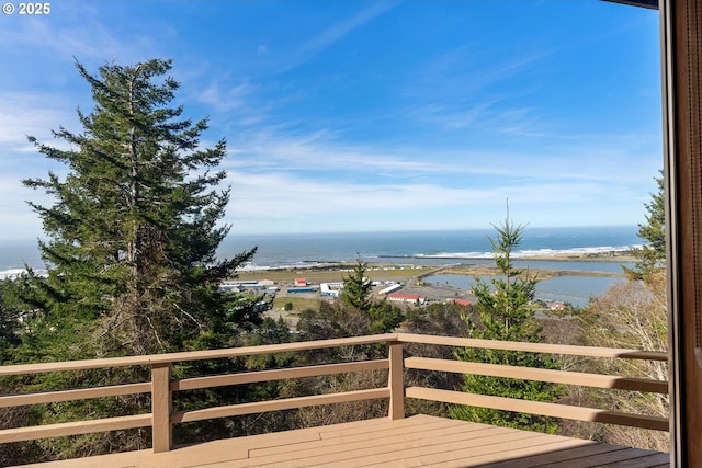 deck with a water view