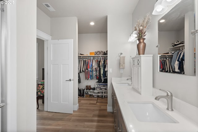 bathroom featuring vanity and wood-type flooring