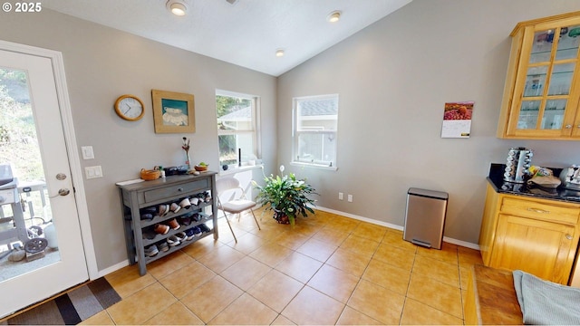 94342 Gauntlett St, Gold Beach, OR 97444 - office area with lofted ceiling, light tile patterned floors, and recessed lighting