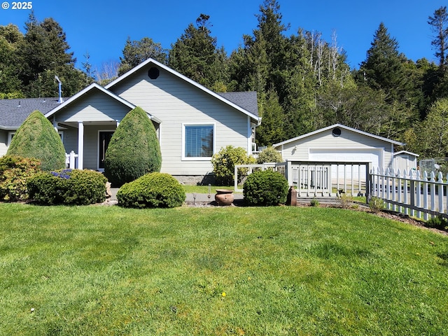 94342 Gauntlett St, Gold Beach, OR 97444 - view of front facade with an outdoor structure and a garage