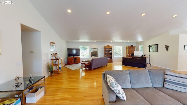 94342 Gauntlett St, Gold Beach, OR 97444 - living area with recessed lighting, light wood-style floors, and vaulted ceiling