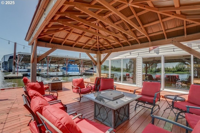 50990 Dike Rd Unit B3, Scappoose, OR 97056 - wooden deck featuring a water view, a boat dock, and a gazebo