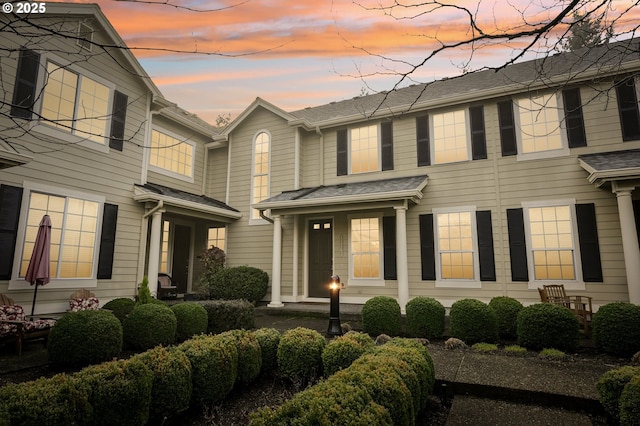 view of front of property featuring roof with shingles