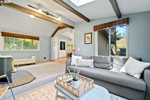 625 Wilson Rd, Mosier, OR 97040 - living room with carpet floors, arched walkways, and a skylight