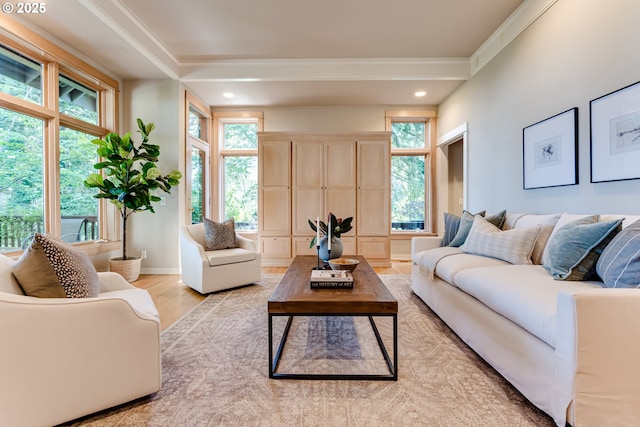 2405 Blacktail Dr, Eugene, OR 97405 - living area with light wood-style flooring, recessed lighting, crown molding, and baseboards