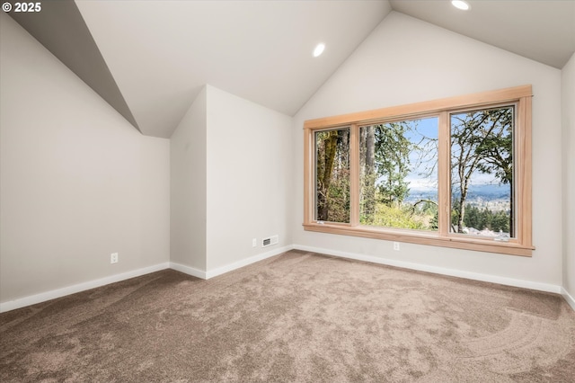 2405 Blacktail Dr, Eugene, OR 97405 - additional living space featuring vaulted ceiling, carpet, recessed lighting, and baseboards