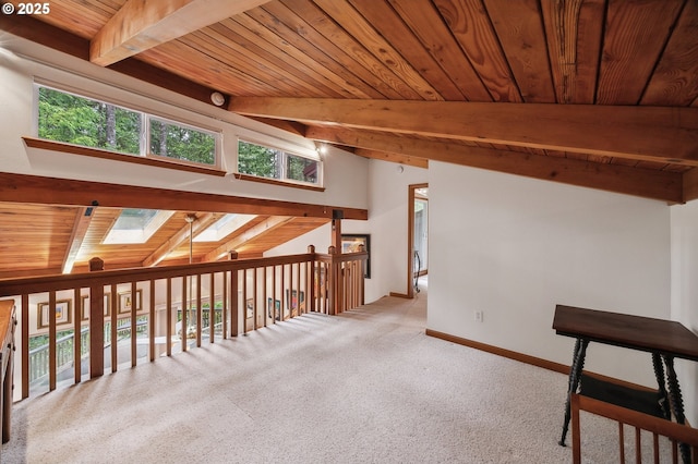 231 E Dunoon Pl, Shelton, WA 98584 - hallway featuring wooden ceiling, carpet, and baseboards
